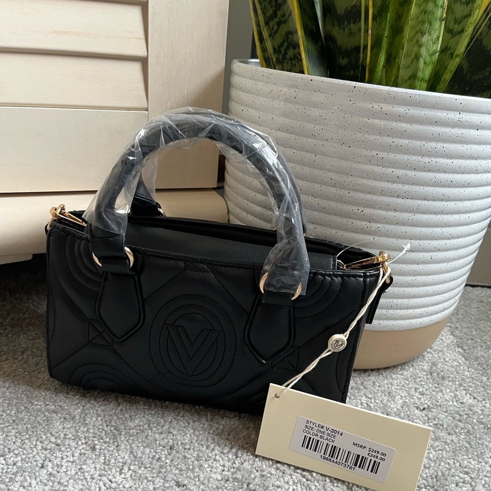NWT Valentino Orlandi Black Leather Quilted Mini Tote Bag - Picture 2 of 6